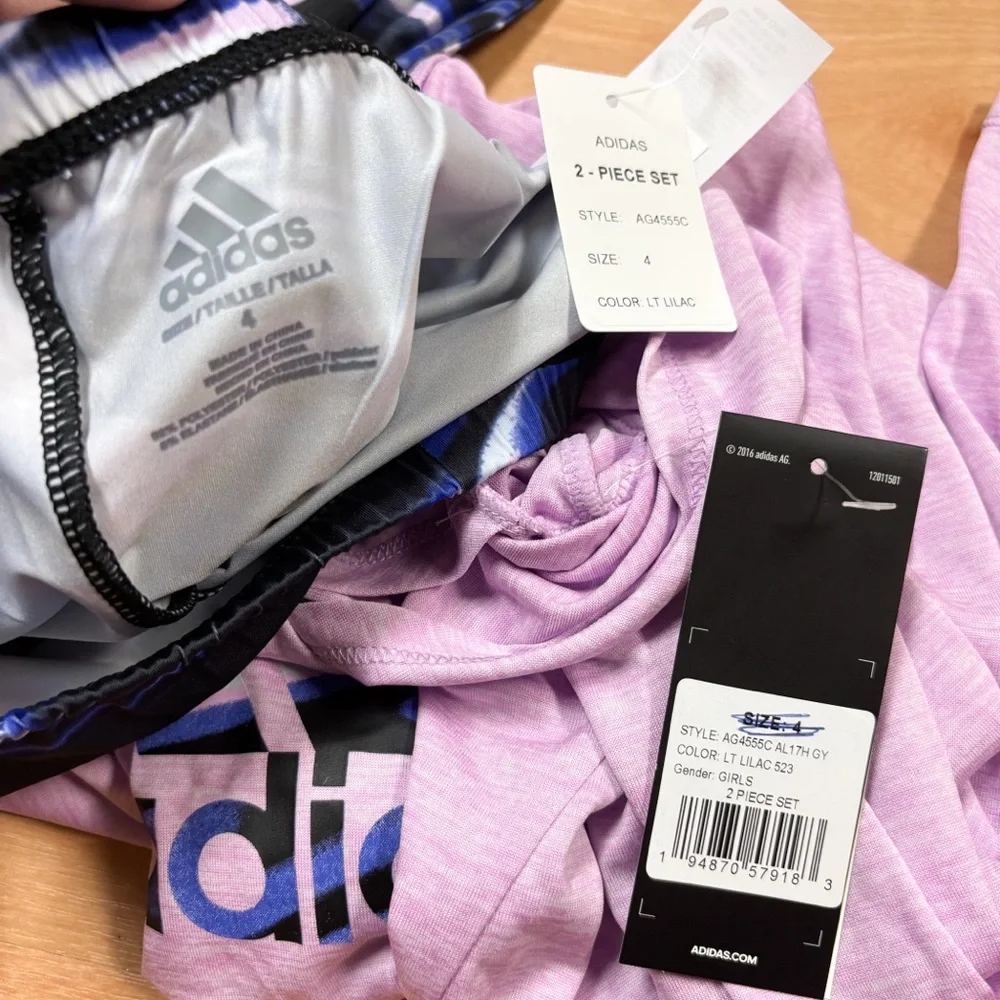NWT Adidas Pink/Purple & Black 2-Piece Melange Hooded Top & Leggings Size 4